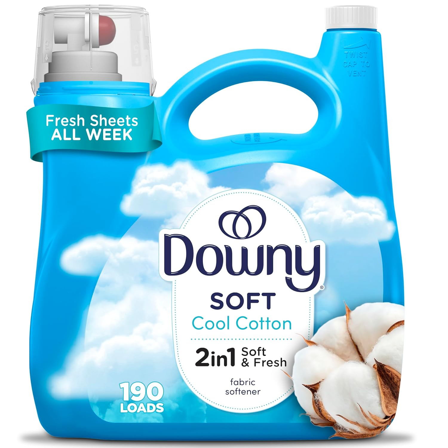 Downy Soft, 2 in 1 Soft and Fresh Liquid Fabric Softener, Cool Cotton, 140 Fl Oz