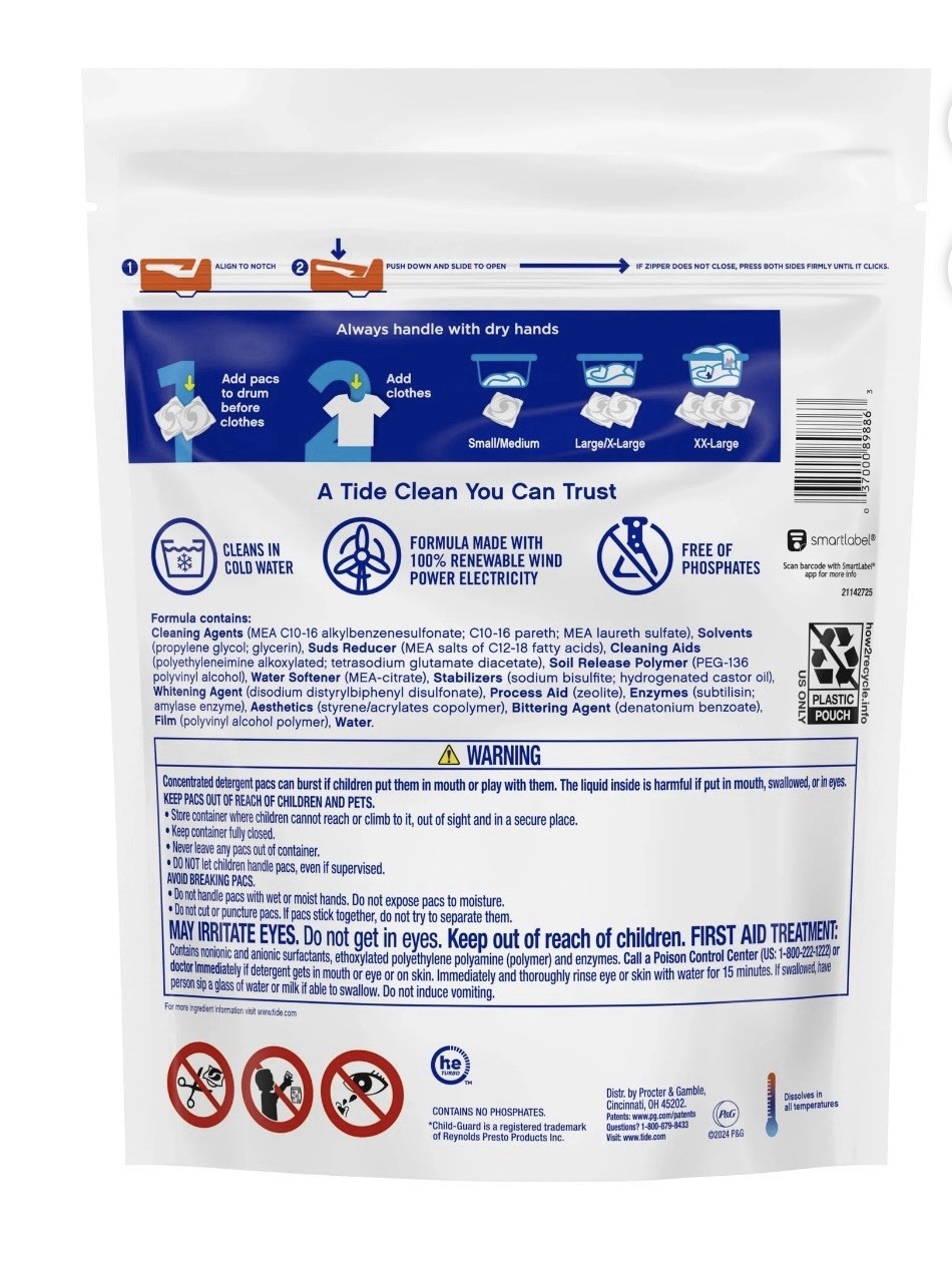 Tide PODS Laundry Detergent Soap Pacs, Free and Gentle, Hypoallergenic, Unscente