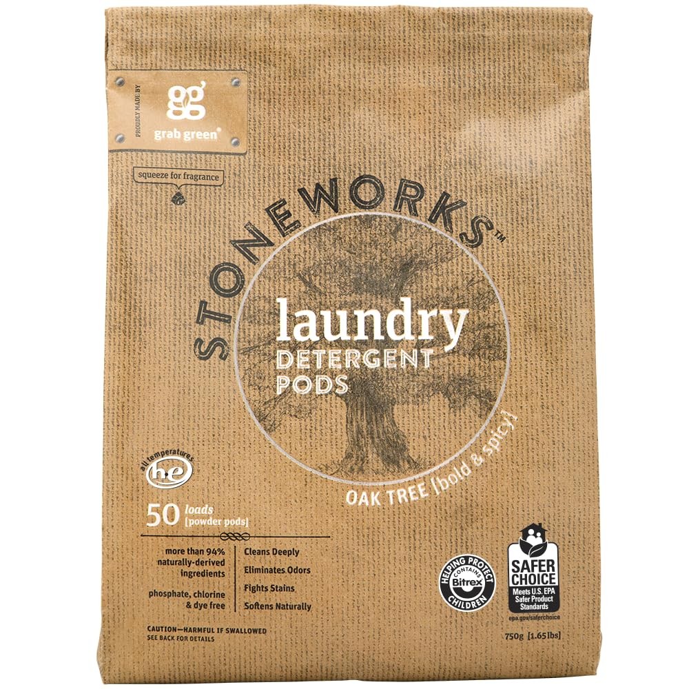 Grab Green Stoneworks Laundry Detergent Pods, 50 Count (Pack of 1), No Color