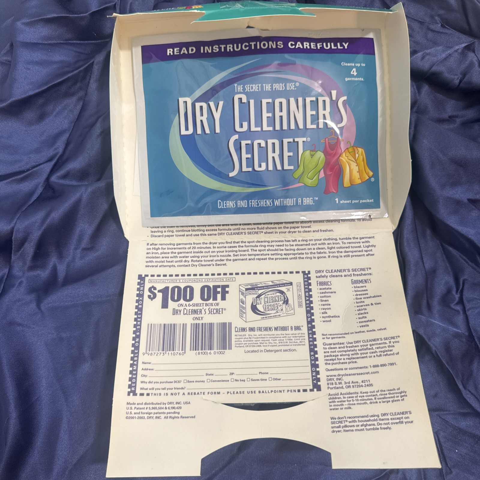 Dry Cleaners Secret 1 Sheet Total Dry Clean At Home NEW Vintage 2000-2003