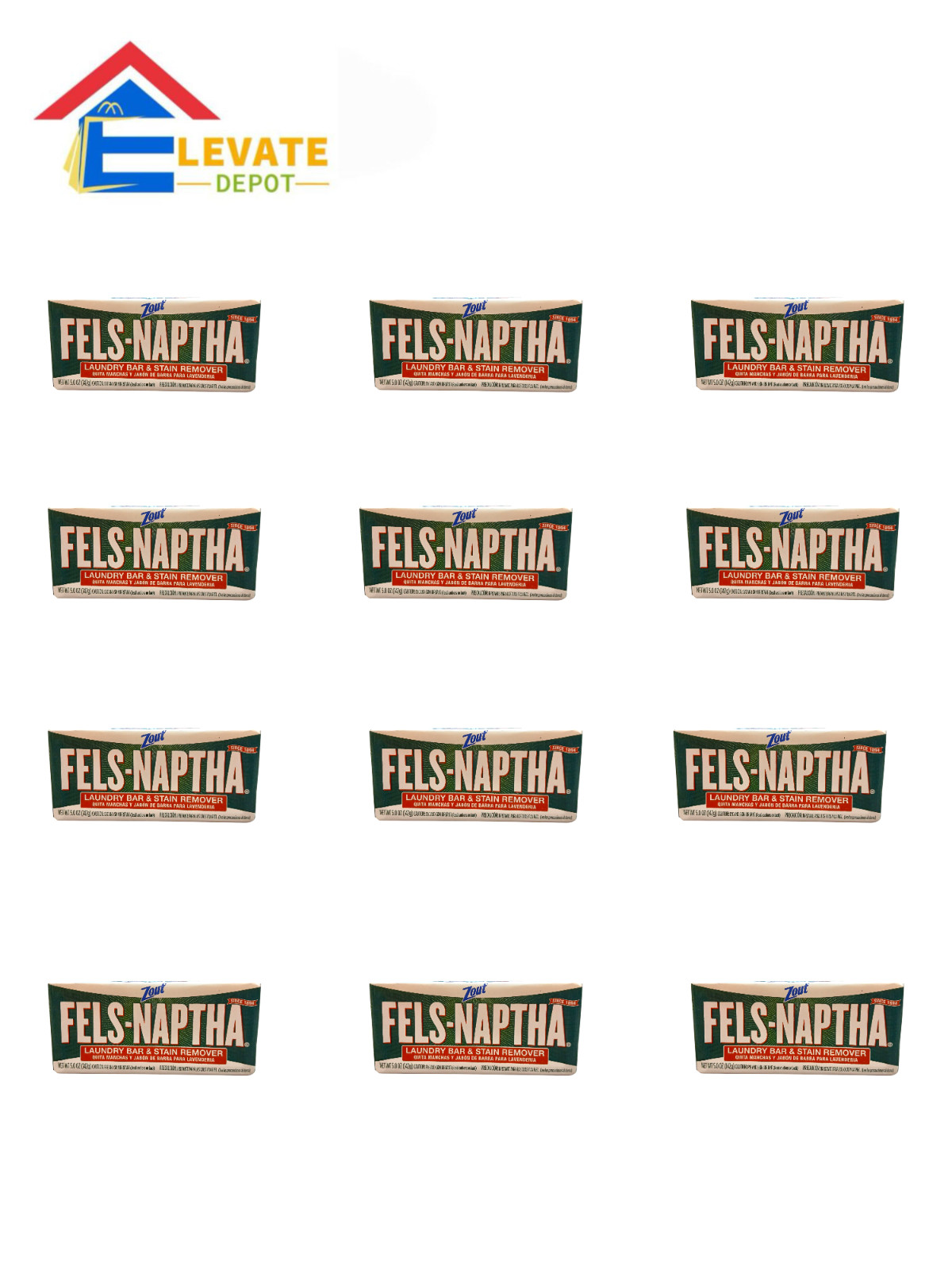 Lot of 12 Purex Fels Naptha Laundry Cleaning Bar and Stain Remover 5 Ounce