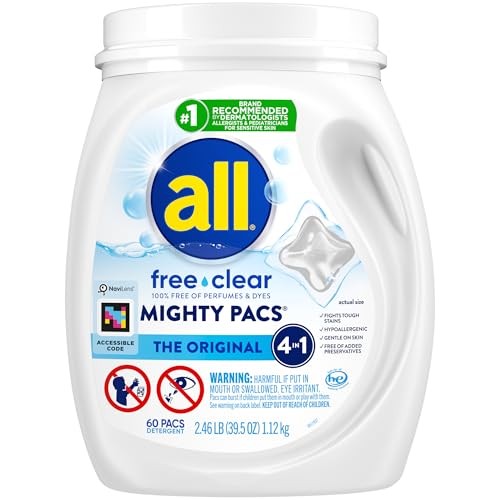 all Free Clear Mighty Pacs Laundry Detergent 60 Count Hypoallergenic Unscented