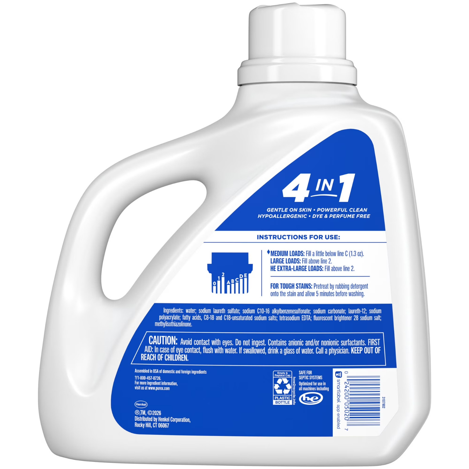 5 pack Purex Free & Clear Liquid Detergent, Sensitive Skin, 150 fl oz, 115 loads