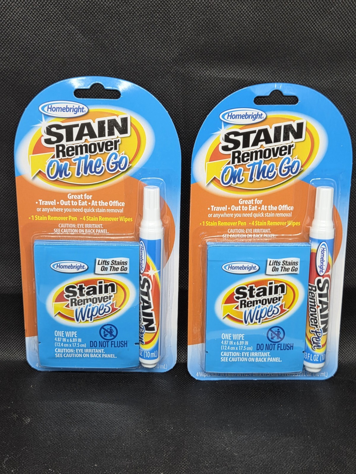 Lot Of 2 Homebright Stain Remover On The Go Pen 4 Stain Remover Wipes