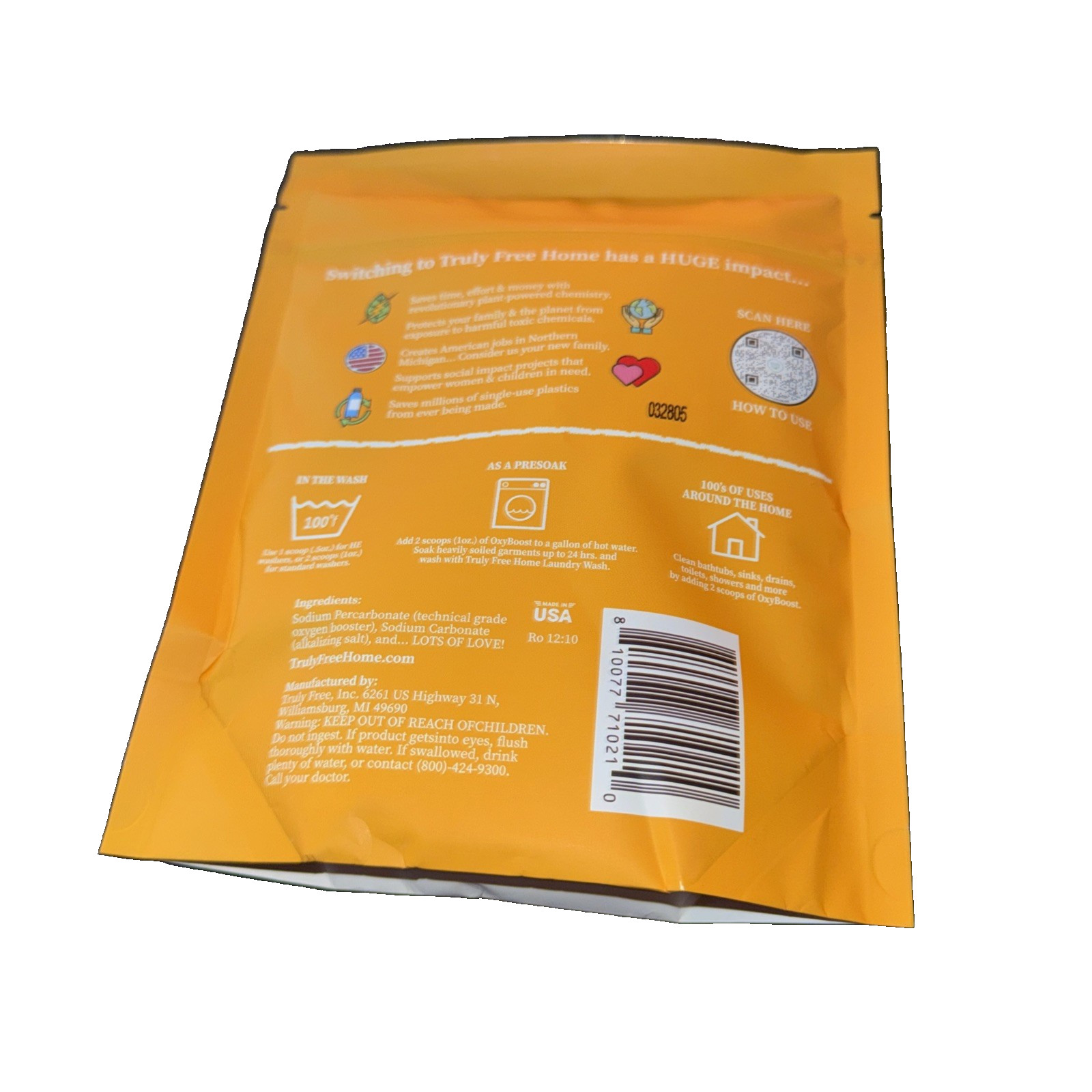 Truly Free OxyBoost Oxygen Stain Remover Laundry Powder 12.5 oz, 25 Loads