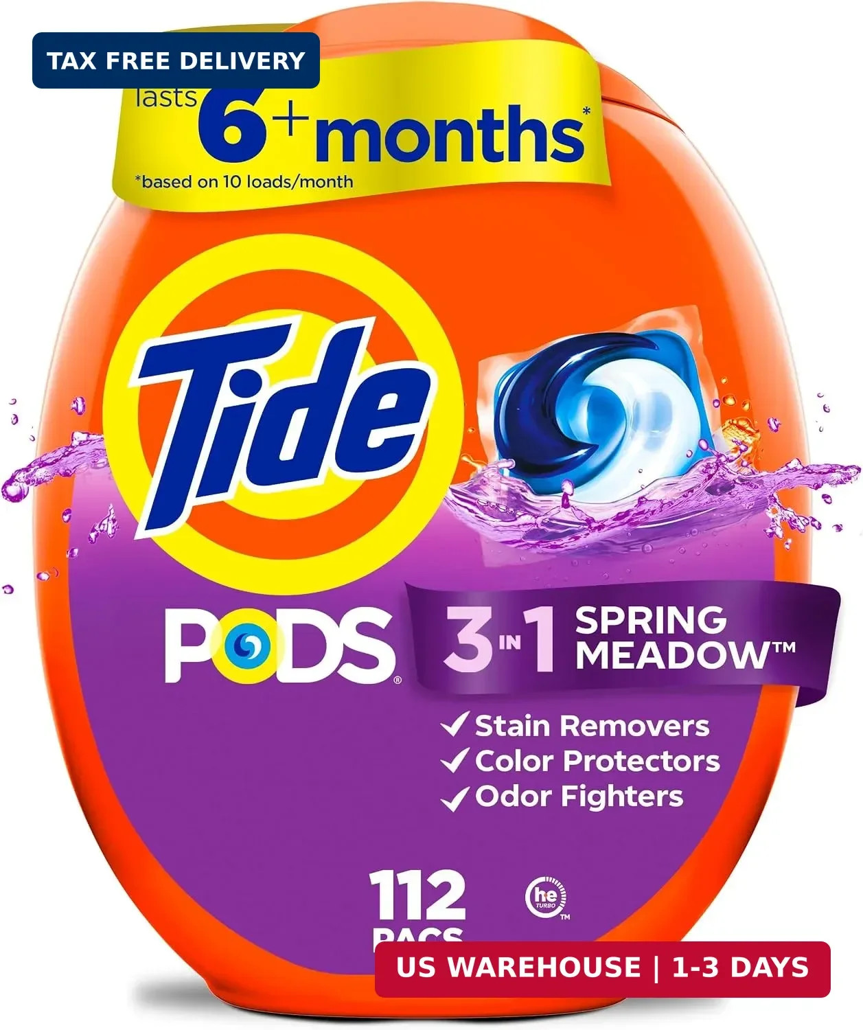 Tide PODS laundry detergent pacs, 3-in-1 Stain Remover, Odor Fighter, Color Prot