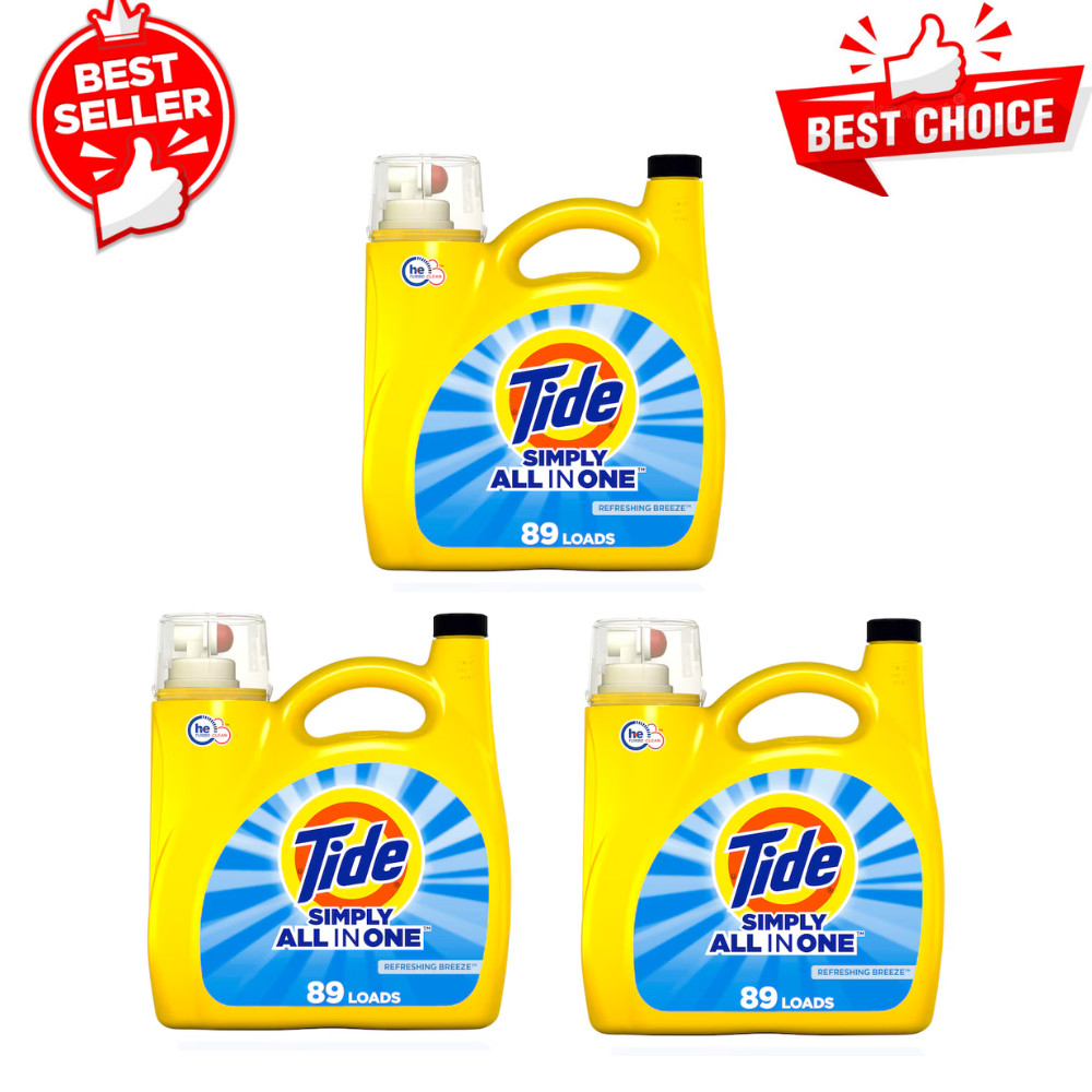 3 Pack Tide Refreshing Breeze HE Liquid Laundry Detergent, 117 fl oz, 89 Loads