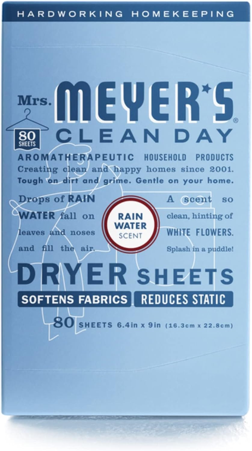Mrs. Meyer’s Clean Day Dryer Sheets, Fabric Softener, Reduces Static, 80 Count