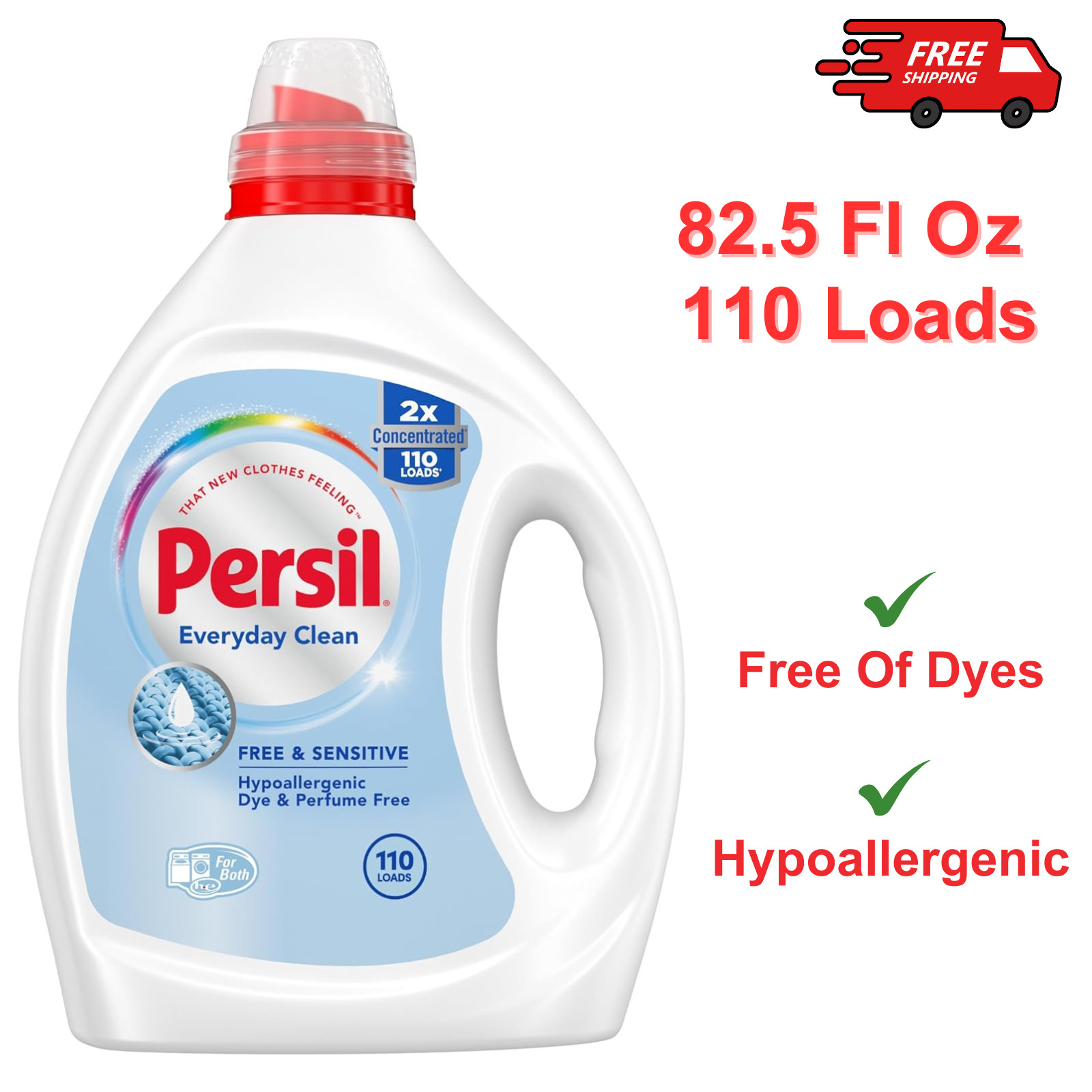 Persil Free Sensitive Liquid Laundry Detergent Unscented Hypoallergenic 110 load