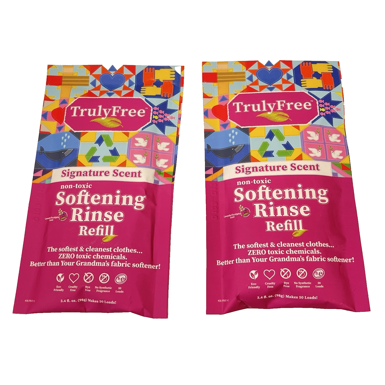 Truly Free Non-Toxic Softening Rinse Refill makes 50 Loads Two Packs Concentrate