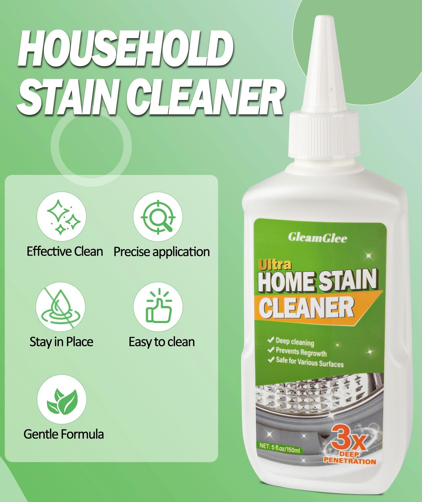 GleamGlee Home Remover Gel, Powerful Washing 5 Fl Oz (Pack of 1), 5 fl.oz