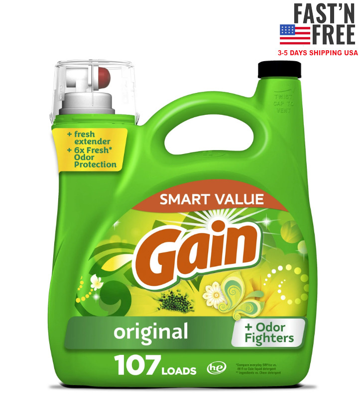 Gain Laundry Detergent Liquid with Odor Fighters, Original, 154 fl oz, 107 loads