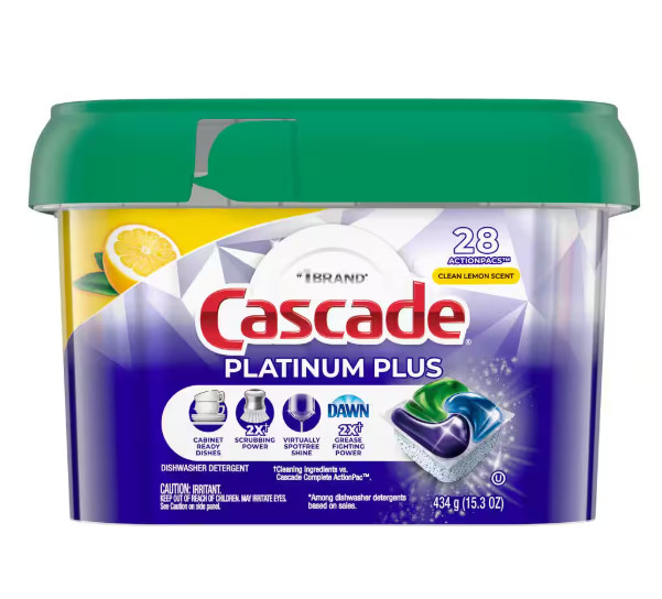 Cascade Platinum Plus Dishwasher Pods, 28-Count, Clean Lemon Scent Detergent