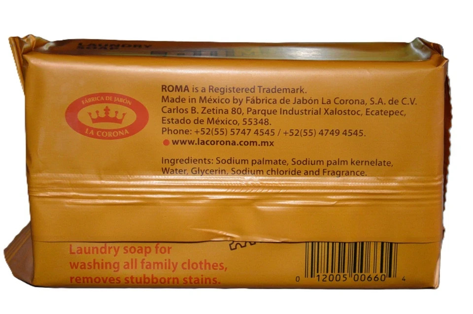 ROMA Laundry Soap Bar 4 Pack 14.11 oz 400g Plant Based Stain Remover Made in Mex