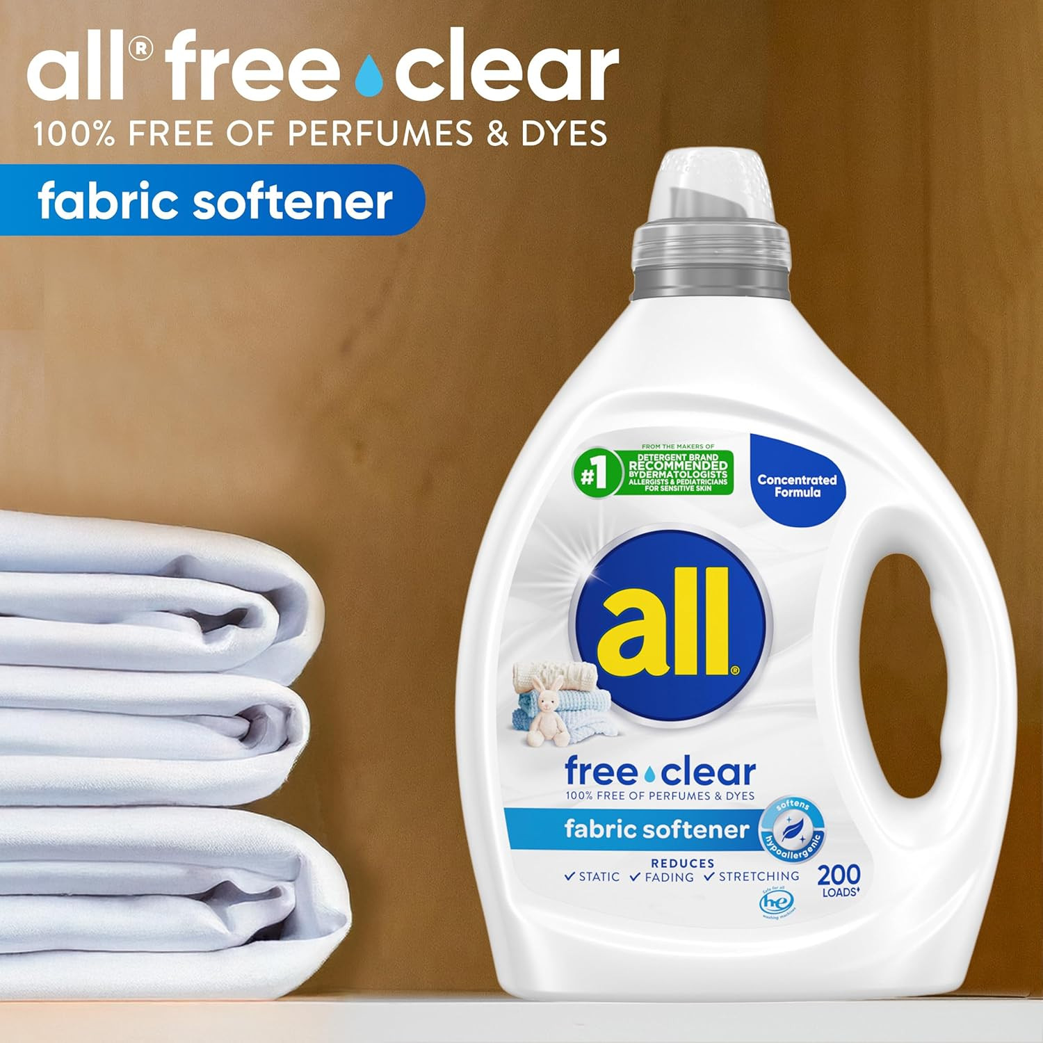 All Free Clear, Original, Liquid Fabric Softener for Sensitive Skin, Unscented a