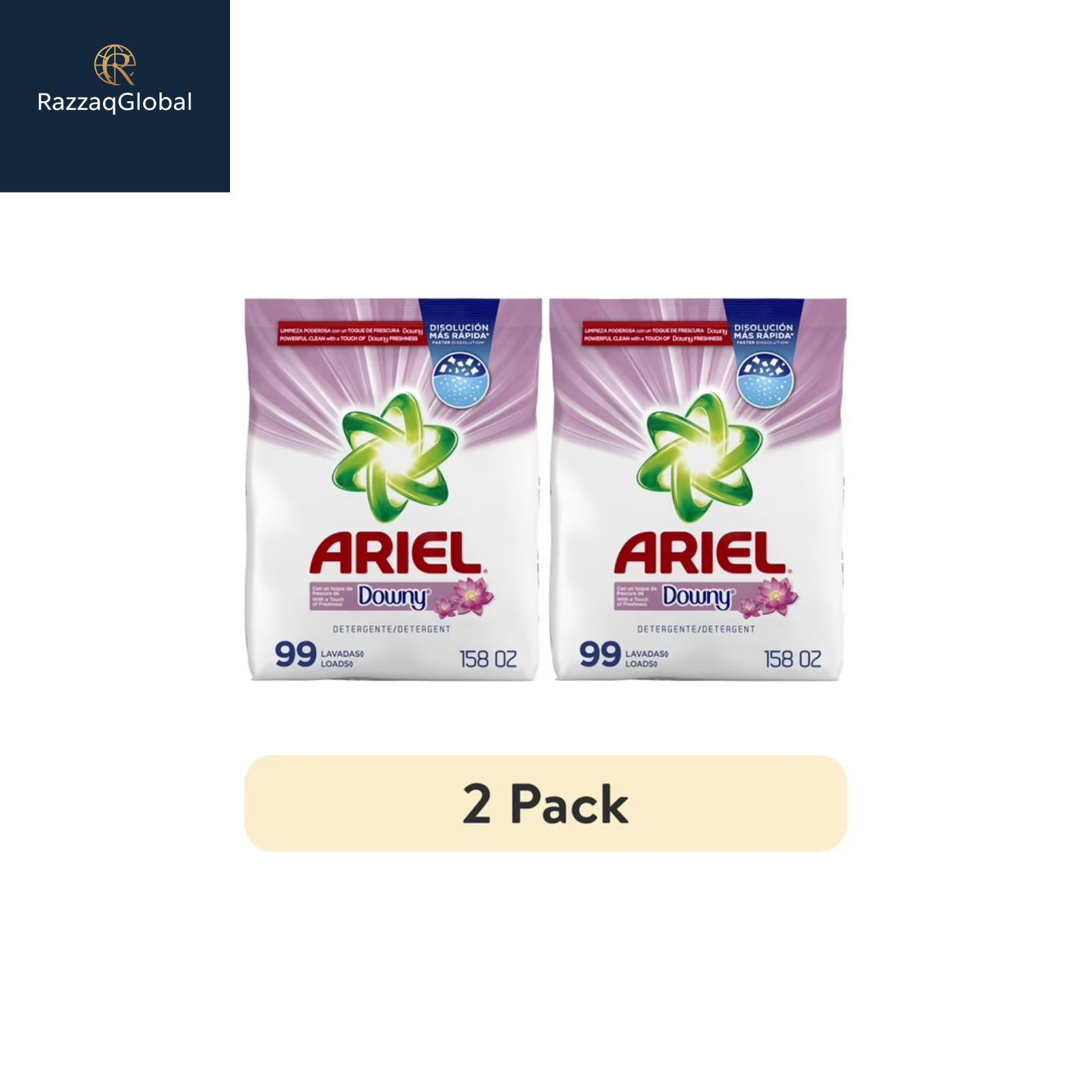 (2 Pack) Ariel Powder Detergent Downy Fresh 158oz 99 Loads