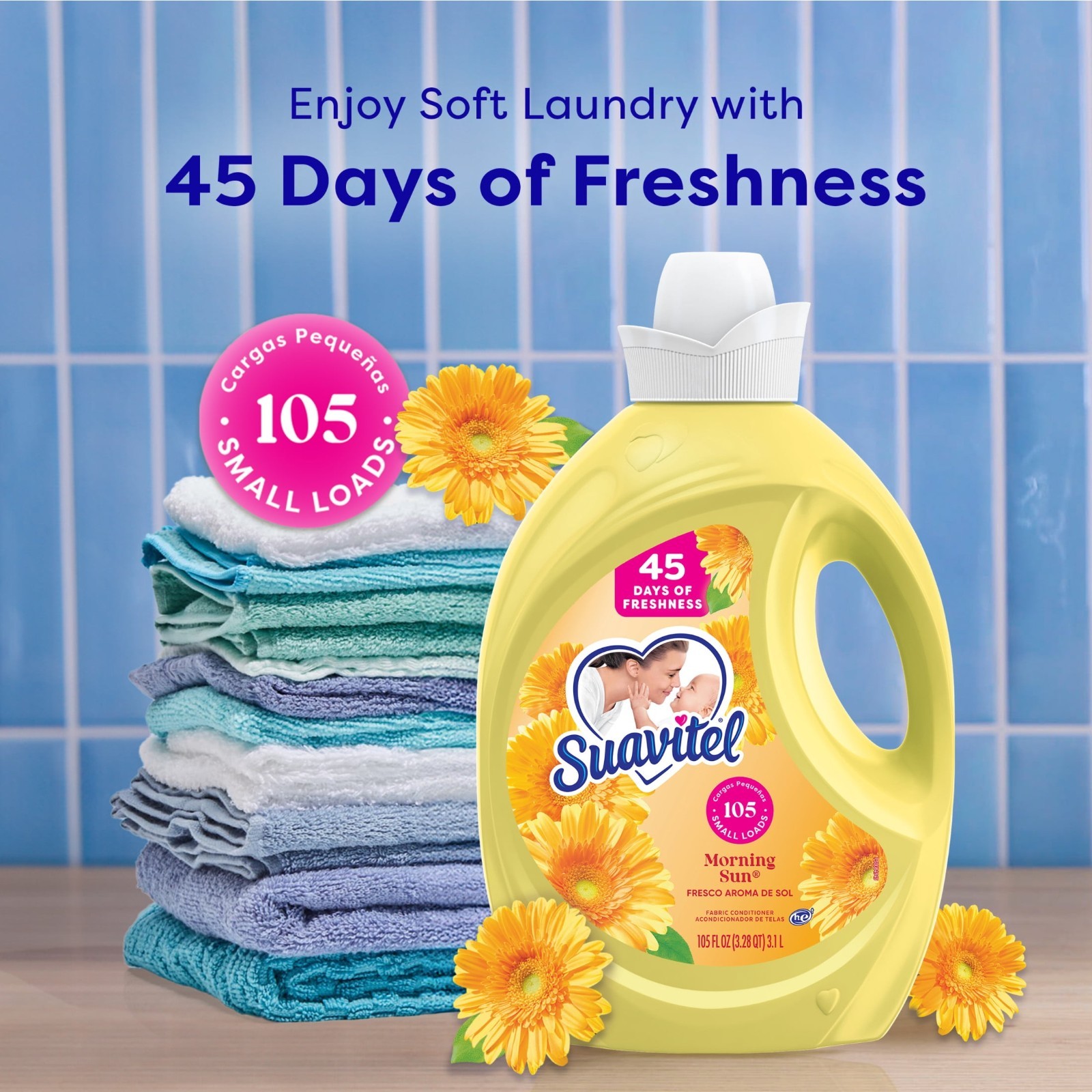 3PK Suavitel Liquid Fabric Softener Morning Sun, 105 oz 105 Loads HE Conditioner
