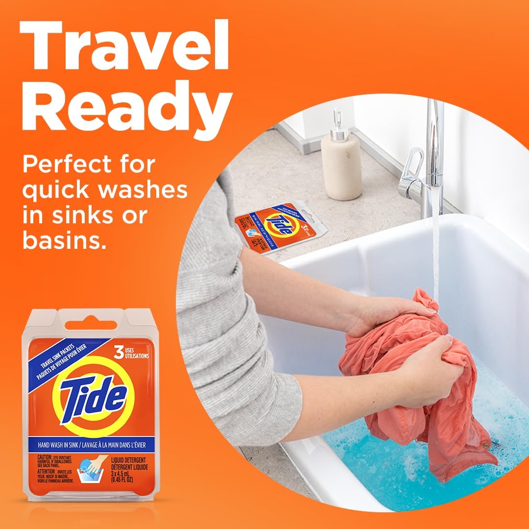 Tide Travel Sink Packets, 4 Packs of 3 7.2 Fl Oz (12 Count)