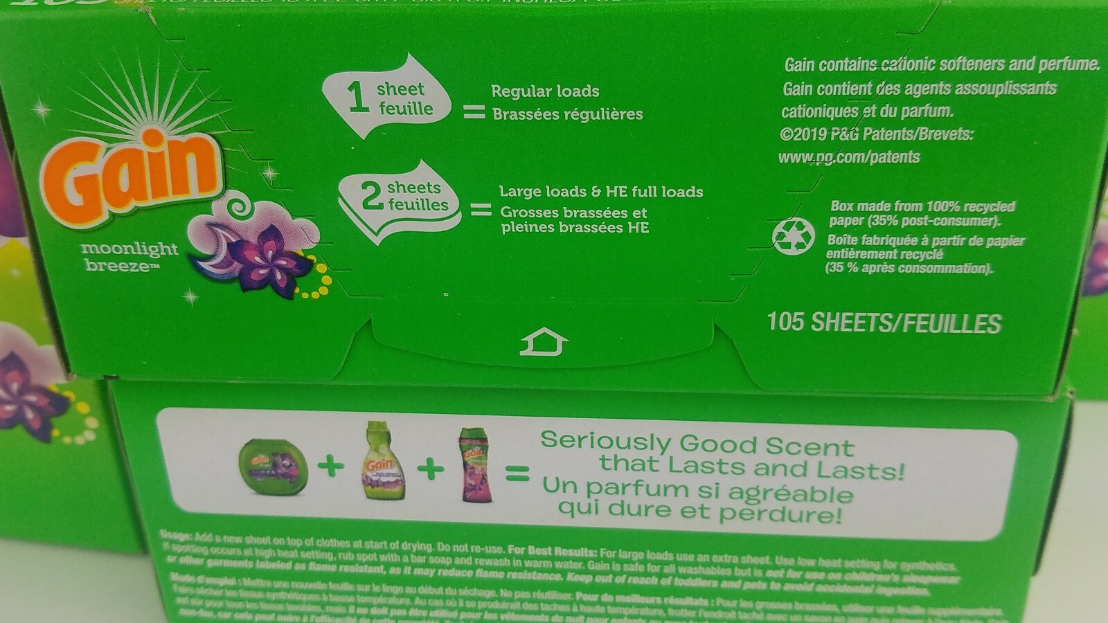 (6) Gain Moonlight breeze Dryer Sheet 105 ct. Static Control 1 sealed case