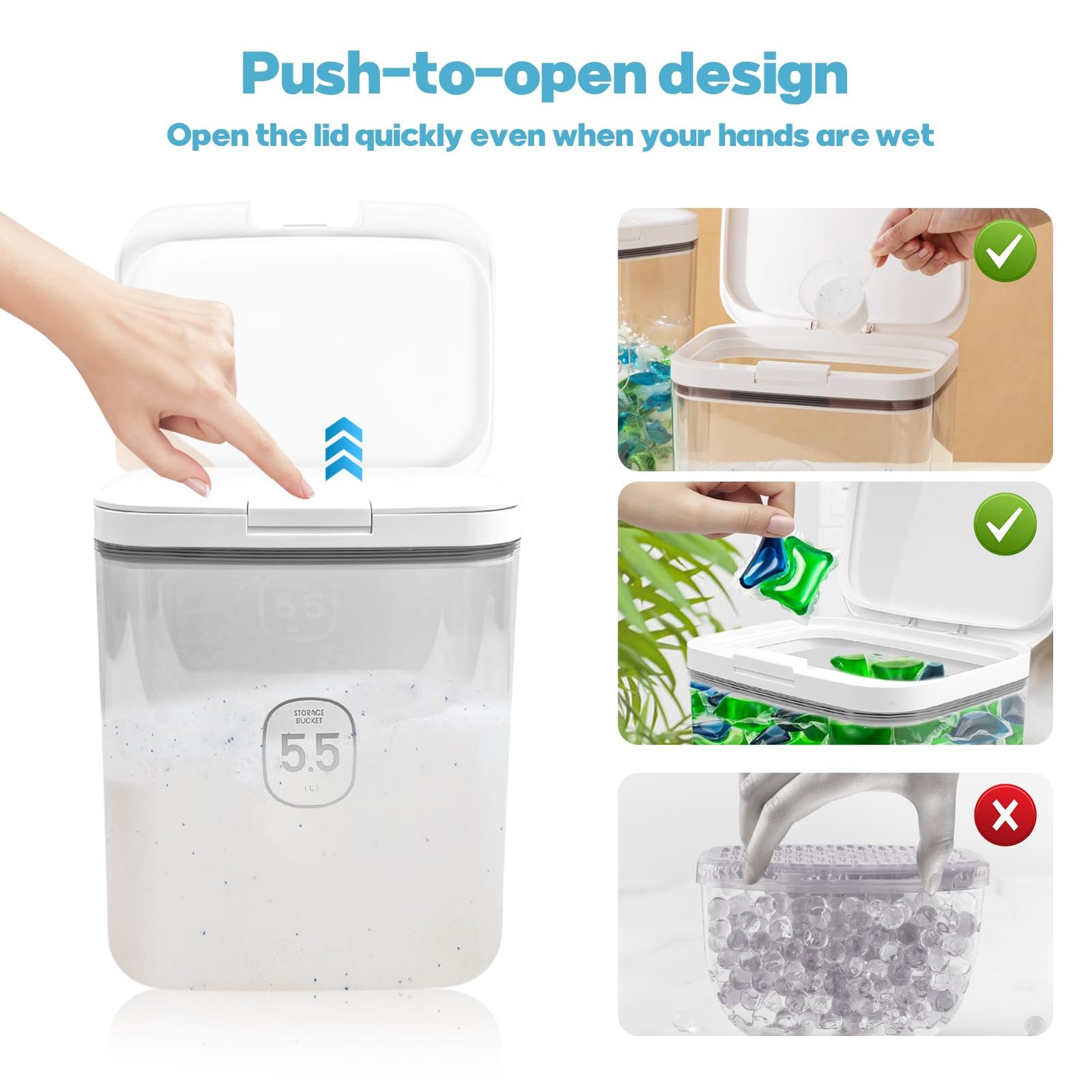 1 Pack 5.5L Laundry Detergent Dispenser One Press Lid Powder Container