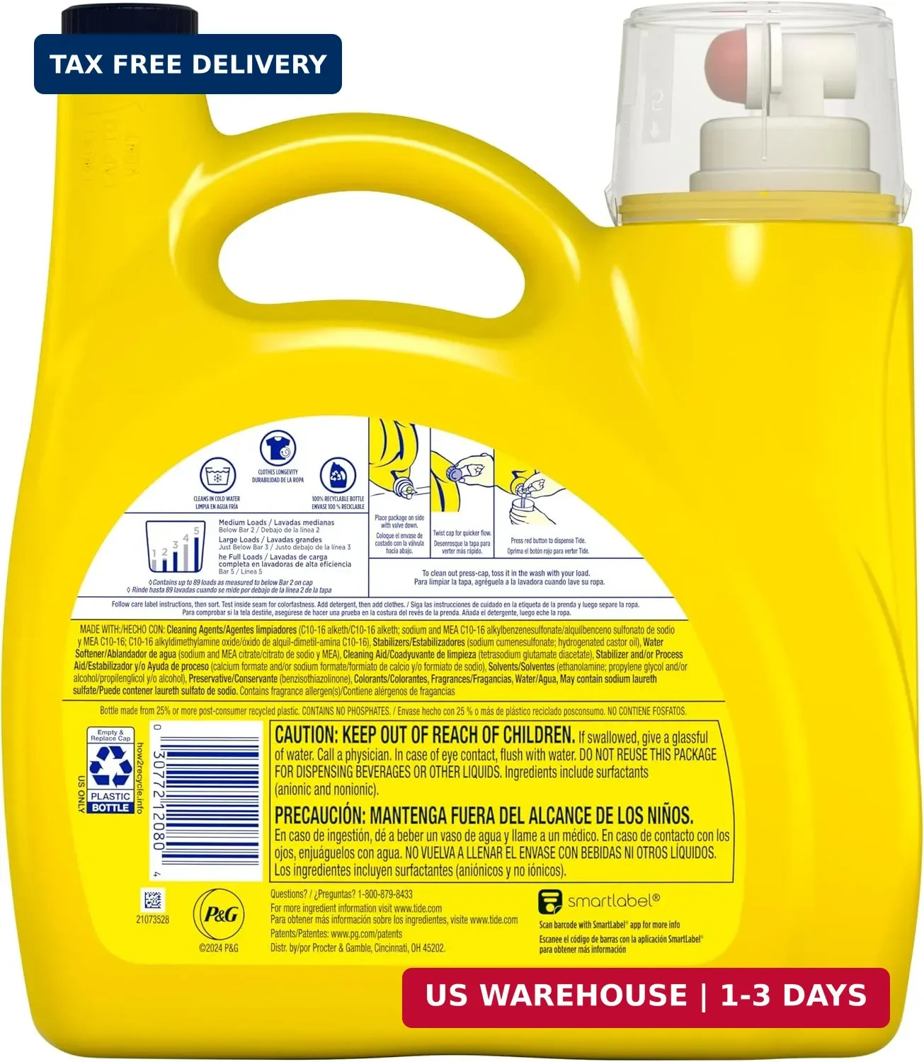 Tide Simply All-In-One Liquid Laundry Detergent, Berry Blossom Scent, 89 Loads,
