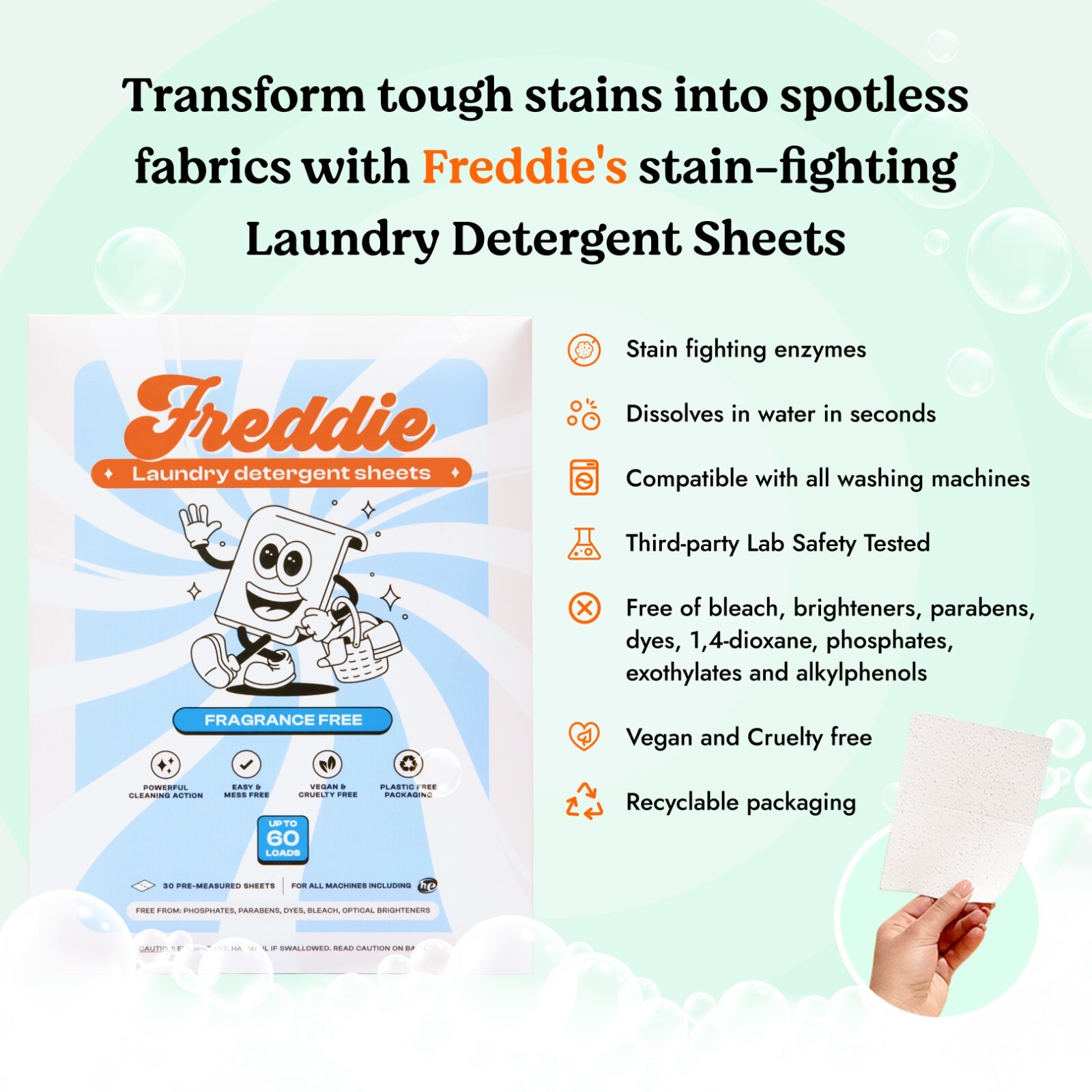 6 Pack Freddie Laundry Detergent Sheets – 360 Loads (180 Sheets)