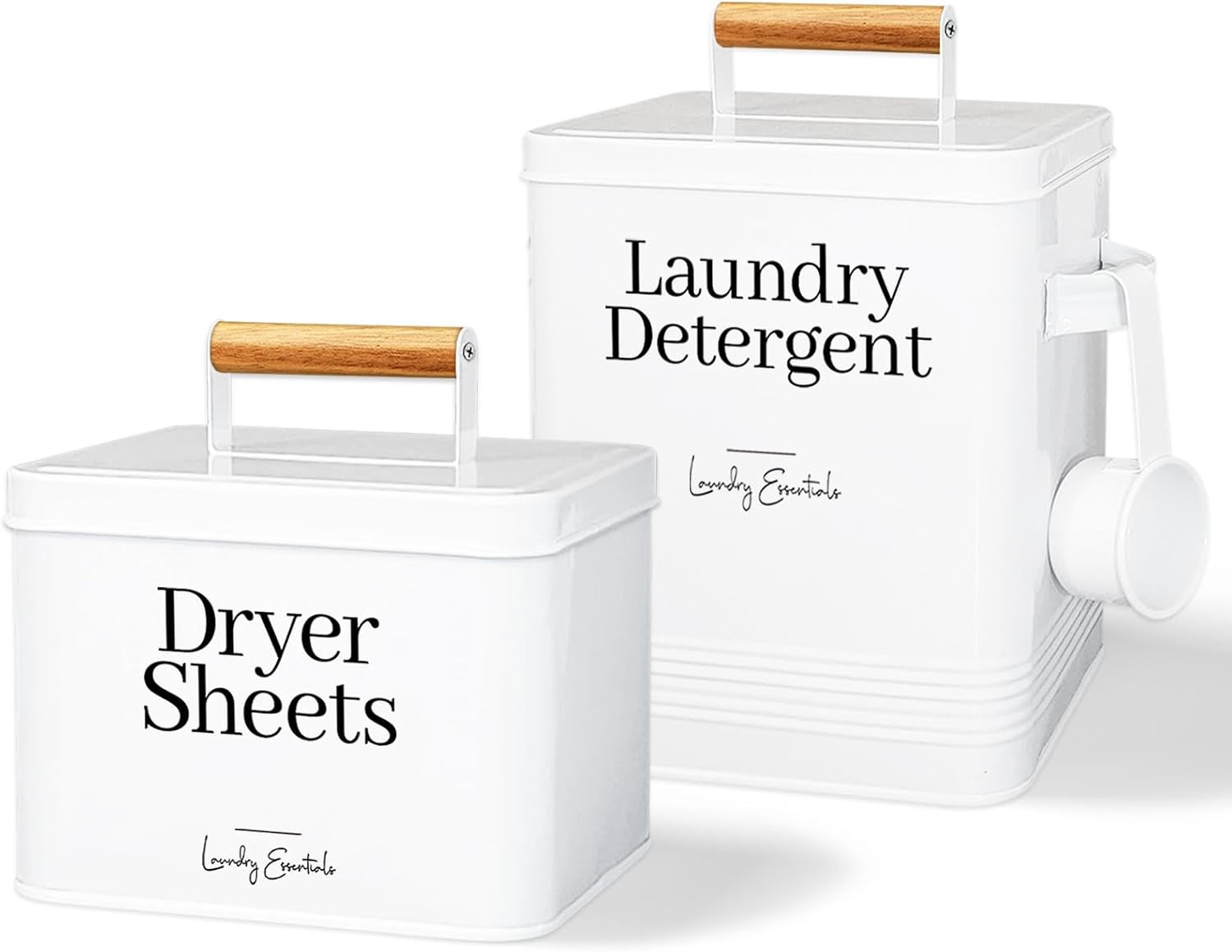 (2 Pack Bundle Modern Farmhouse Dryer Sheet Holder & Laundry Detergent Container