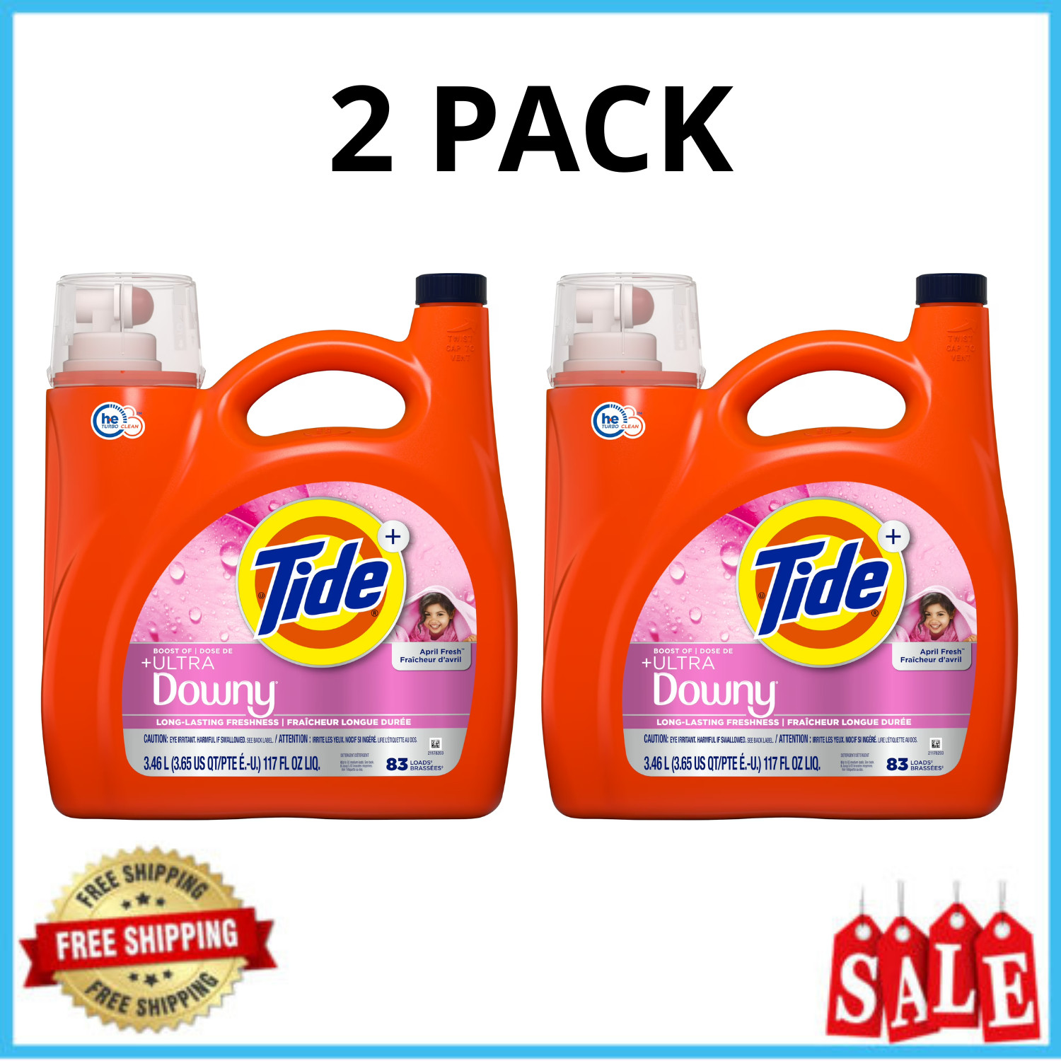 Tide Ultra Downy Liquid Laundry Detergent April Fresh 117 oz 83 Loads, 2 Pack