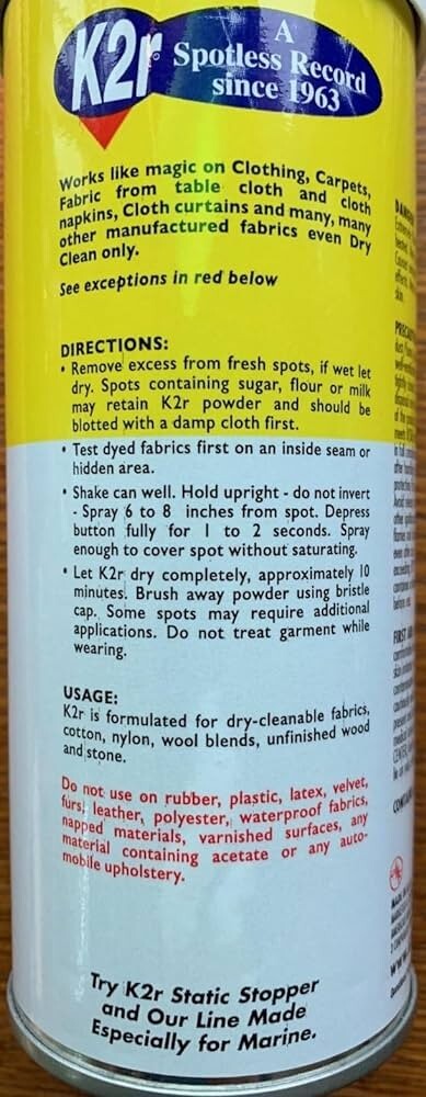 K2R 33010 10 Ounce Aerosol Spray Spot Lifter & Stain Remover – Pack of 6