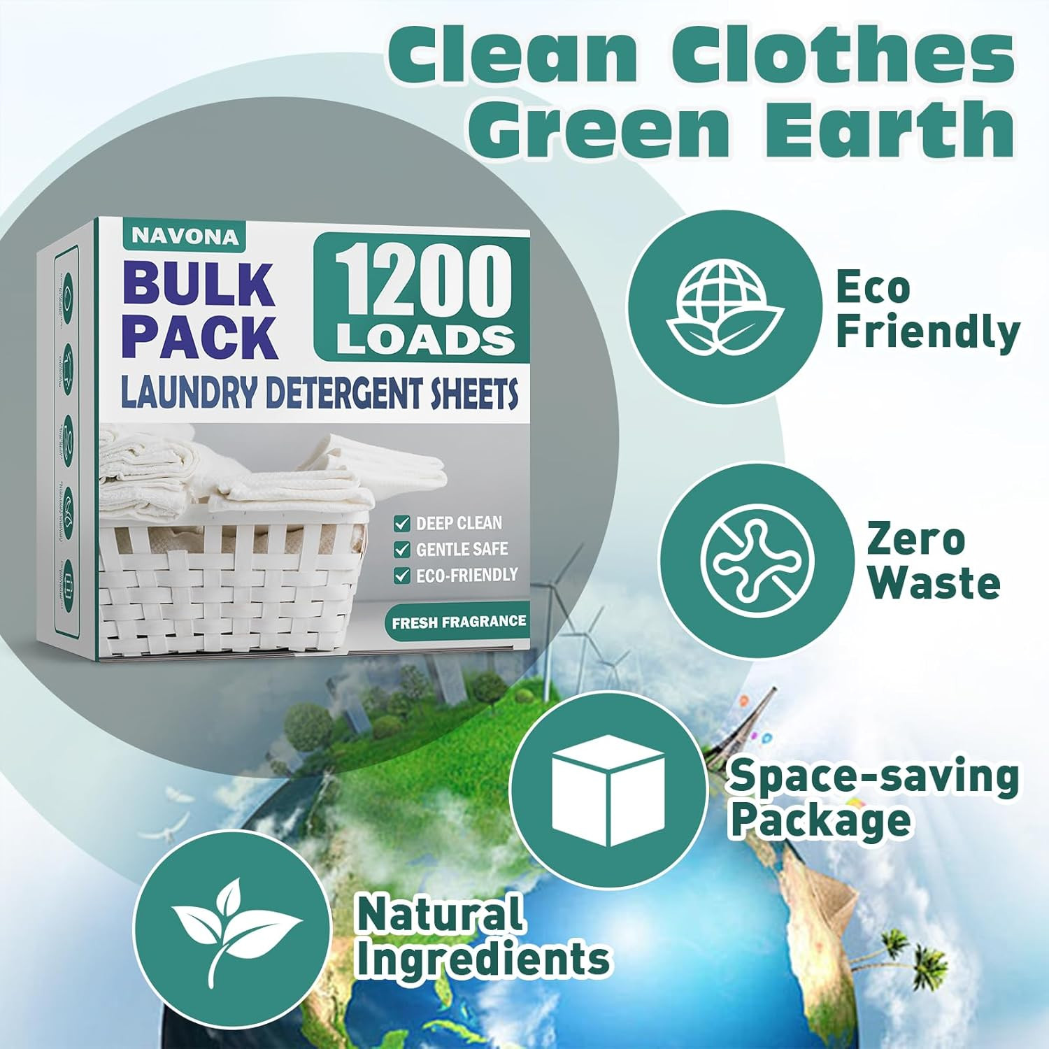 1200 Loads Laundry Detergent Sheets, Eco-Friendly Laundry Sheets, Powerful Clean