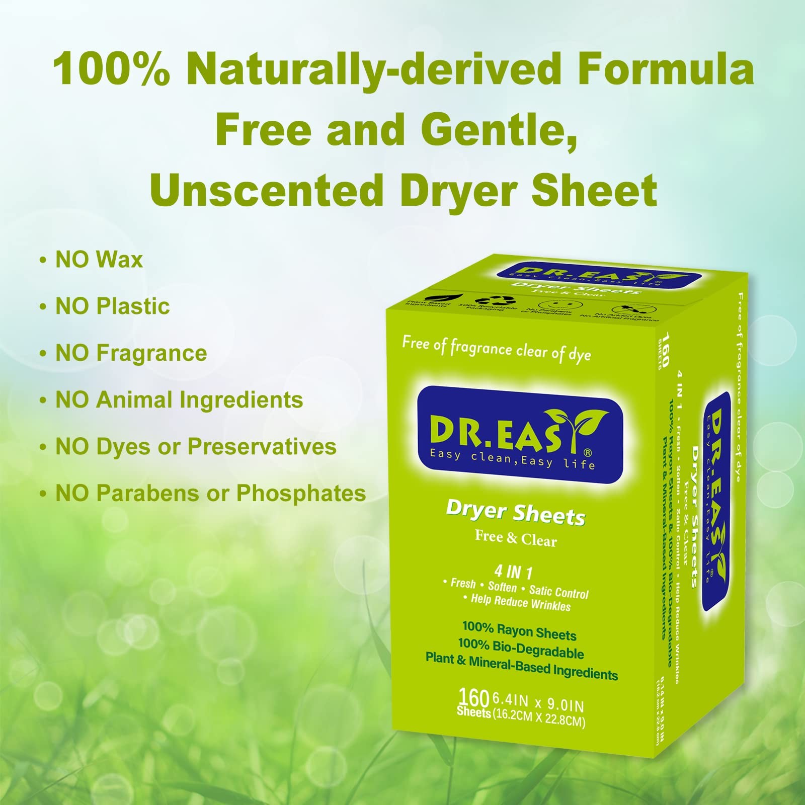 Dr.Easy Dryer Sheets & Clear Plant Based all ingredients for Sensitive Skin 1…