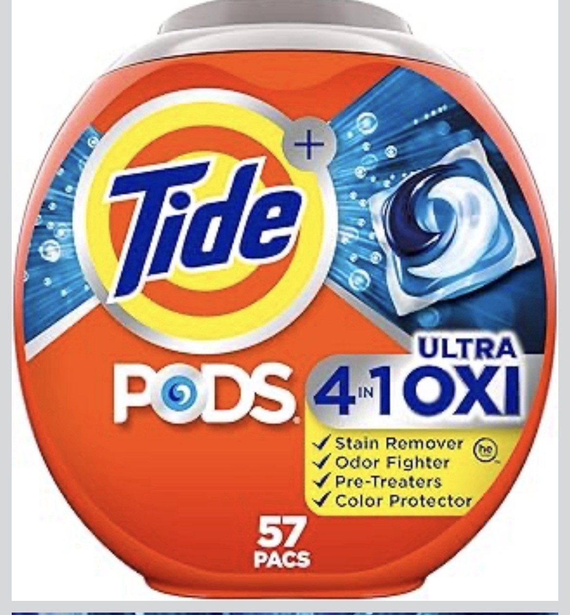 Tide 4-in-1 Ultra Oxi PODS Laundry Detergent Pacs, 57 Count, HE Compatible