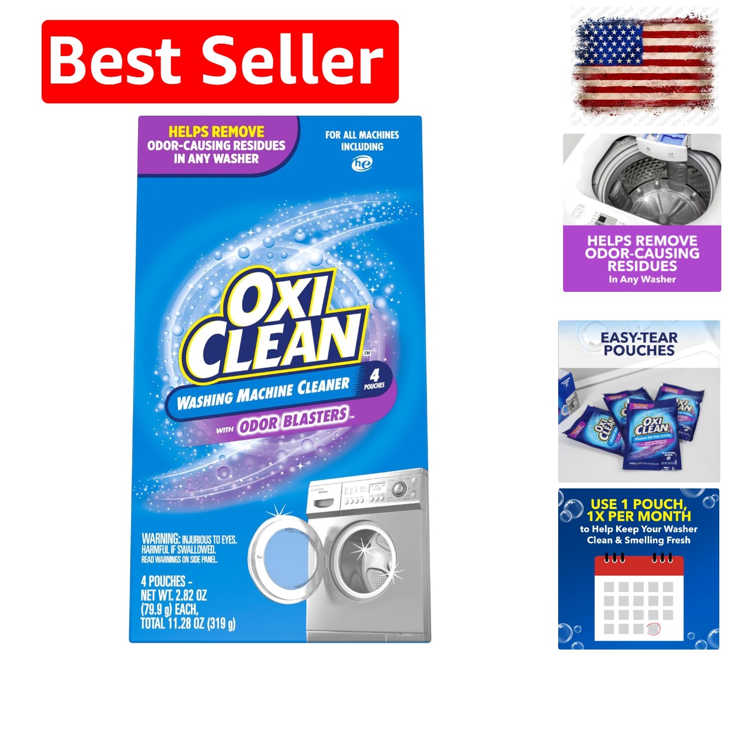 Washing Machine Cleaner with Odor Blasters, 4 Count