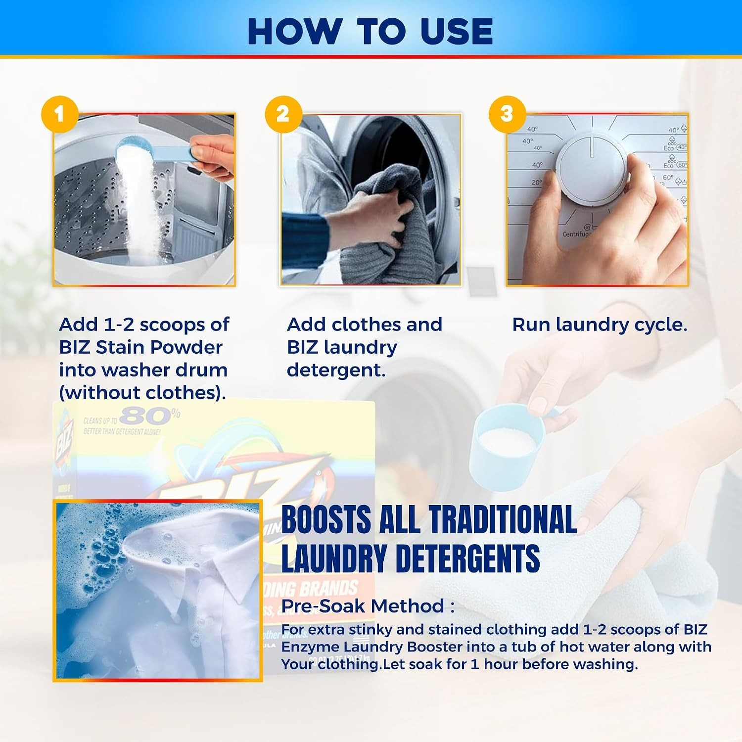 BIZ Laundry Powder Booster 60 oz Pack of 2 Stain Remover HE Safe Chlorine Free