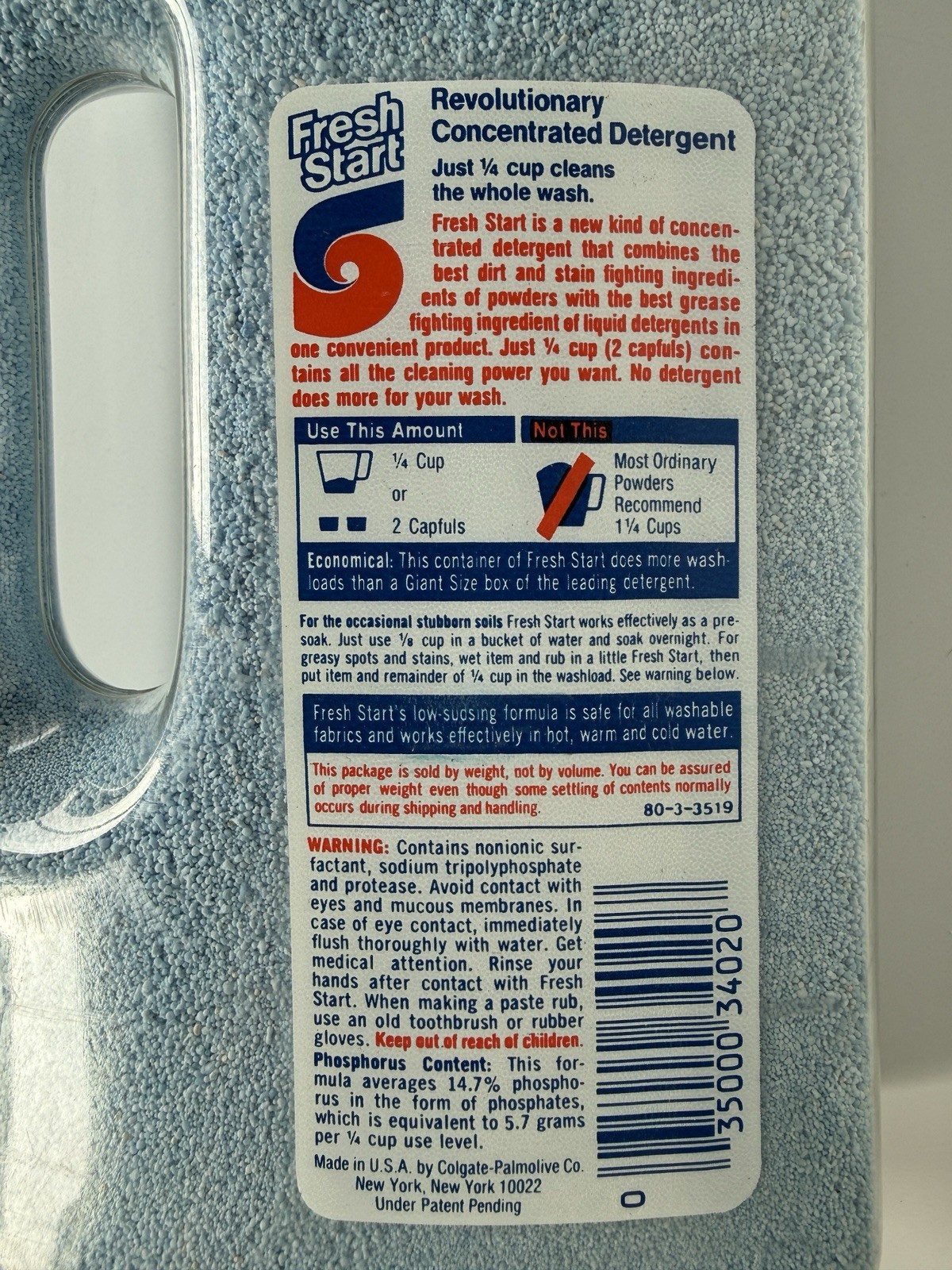 Vintage Fresh Start Laundry Detergent 1970s Era Original Full Bottle Prop Decor