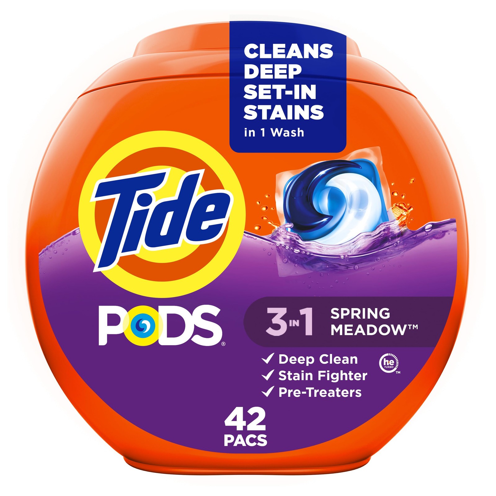 Tide Pods 42 Count Laundry Detergent Spring Meadow 3 In 1 Deep Clean 10X Power