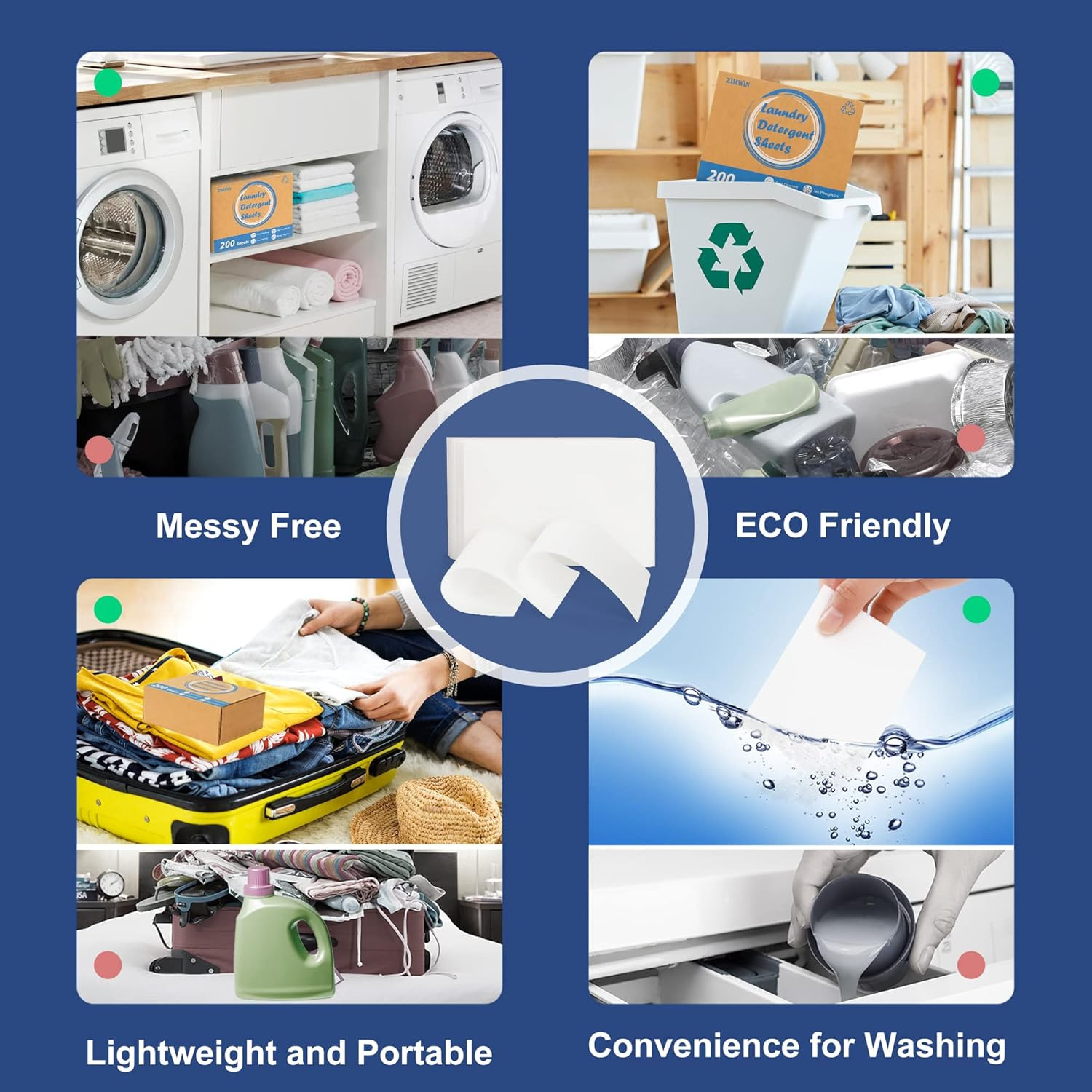 Laundry Detergent Sheets 200 Sheets, Fragrance-Free, Eco-Friendly, Plastic-Free,