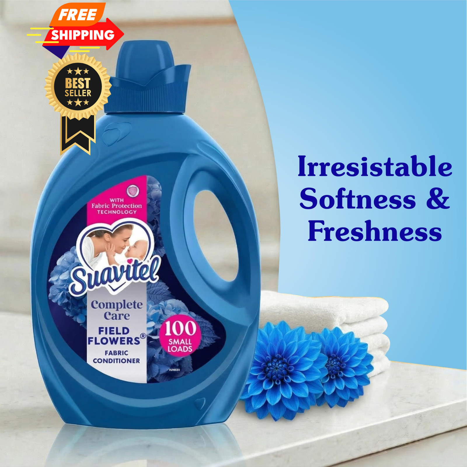 Suavitel Complete Liquid Fabric Softener, 100 Fl Oz (Pack of 1), Blue