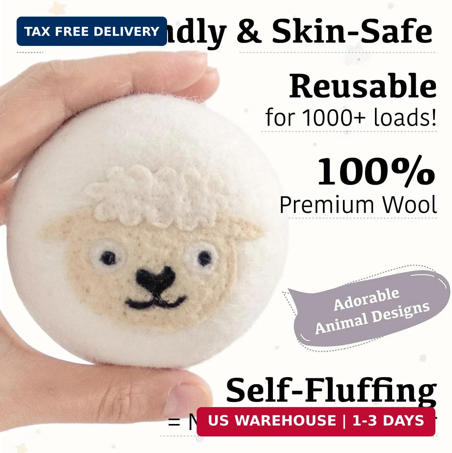 Wool Dryer Balls XL 6-Pack with Felt Storage Box, 100% Pure Wool Dryer Balls, Re