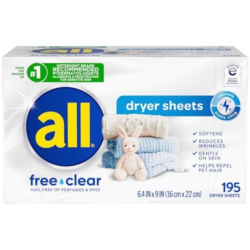 All Fabric Softener Dryer Sheets Sensitive Skin Free Clear 195 Count