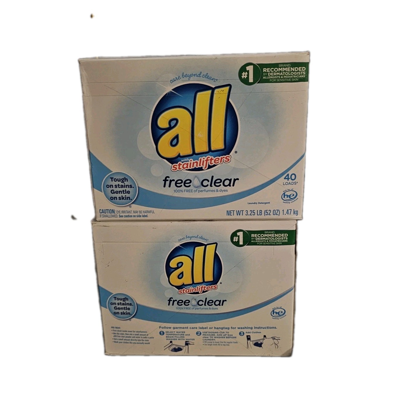 Lot Of 2 All Free & Clear Powder Laundry Detergent Sensitive Skin 52oz 40 Loads