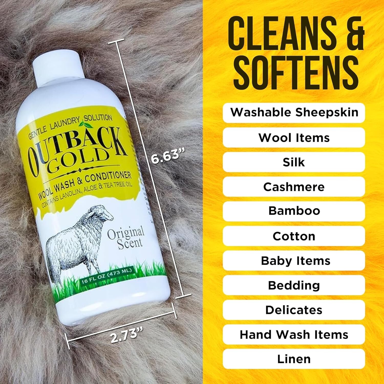 Wool Wash Liquid 16 oz Plant Based pH Neutral Perfect for Delicates Baby Care