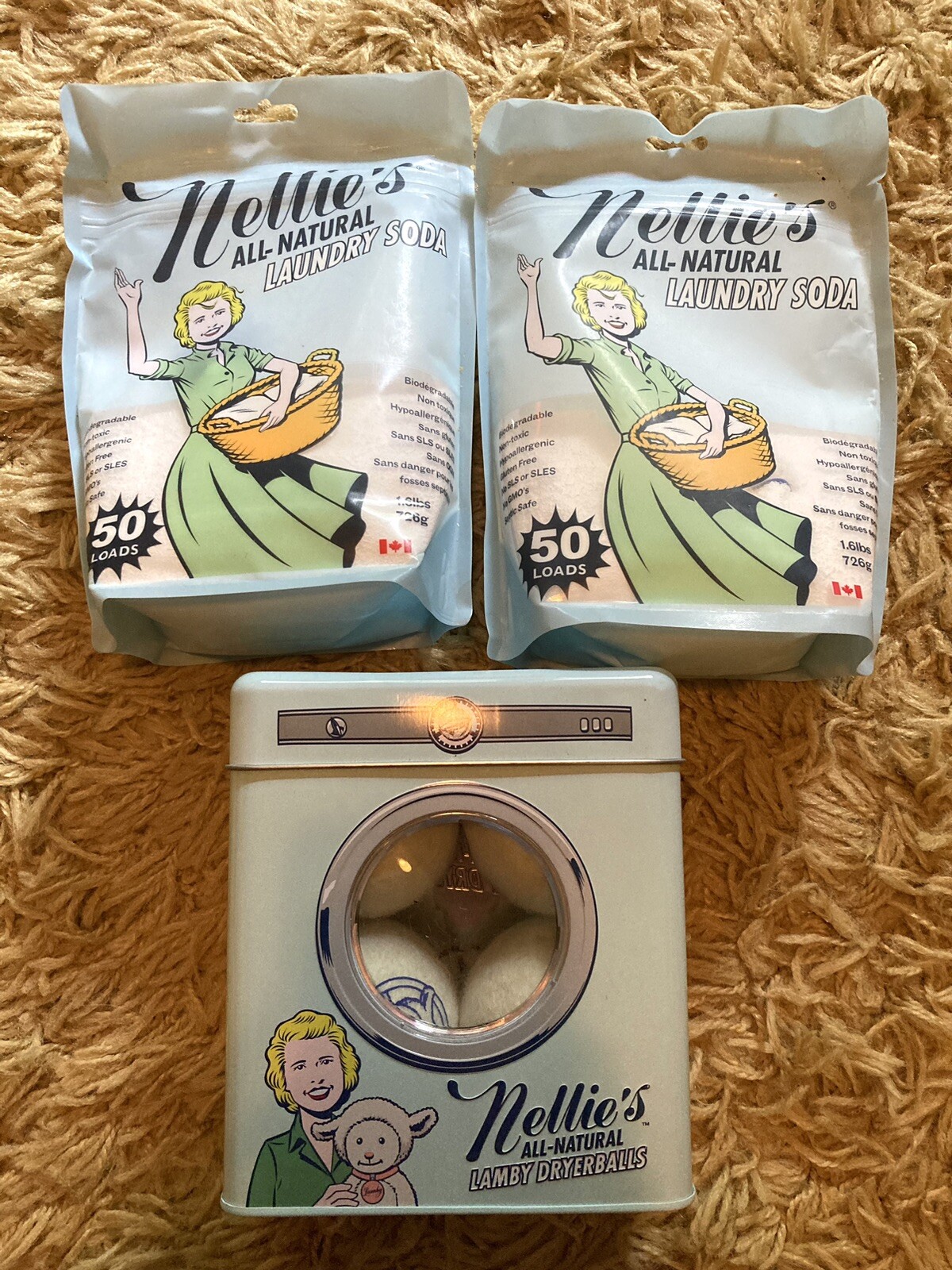 Nellie’s All Natural Laundry Soda 50 Loads x2 + Lamby Dryerballs New!