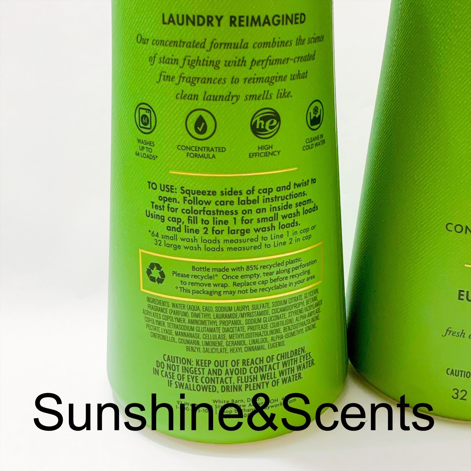 2-Pack WHITE BARN Bath & Body Works EUCALYPTUS MINT Fabric Care Detergent 32 oz