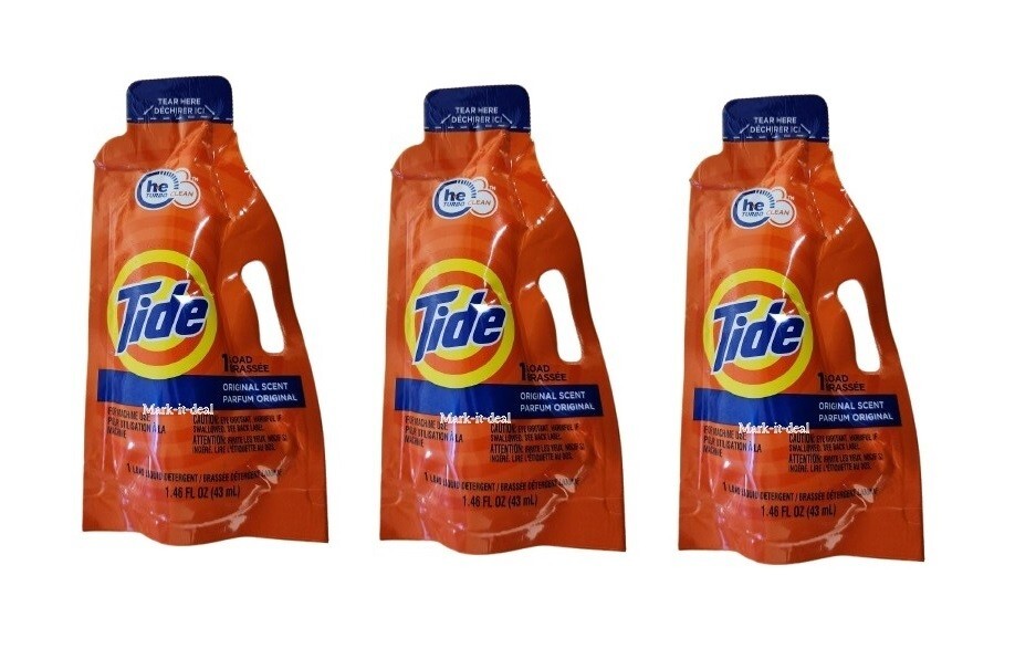 Tide Single Load Liquid Laundry Detergent Original Scent Travel Size HE Turbo X3