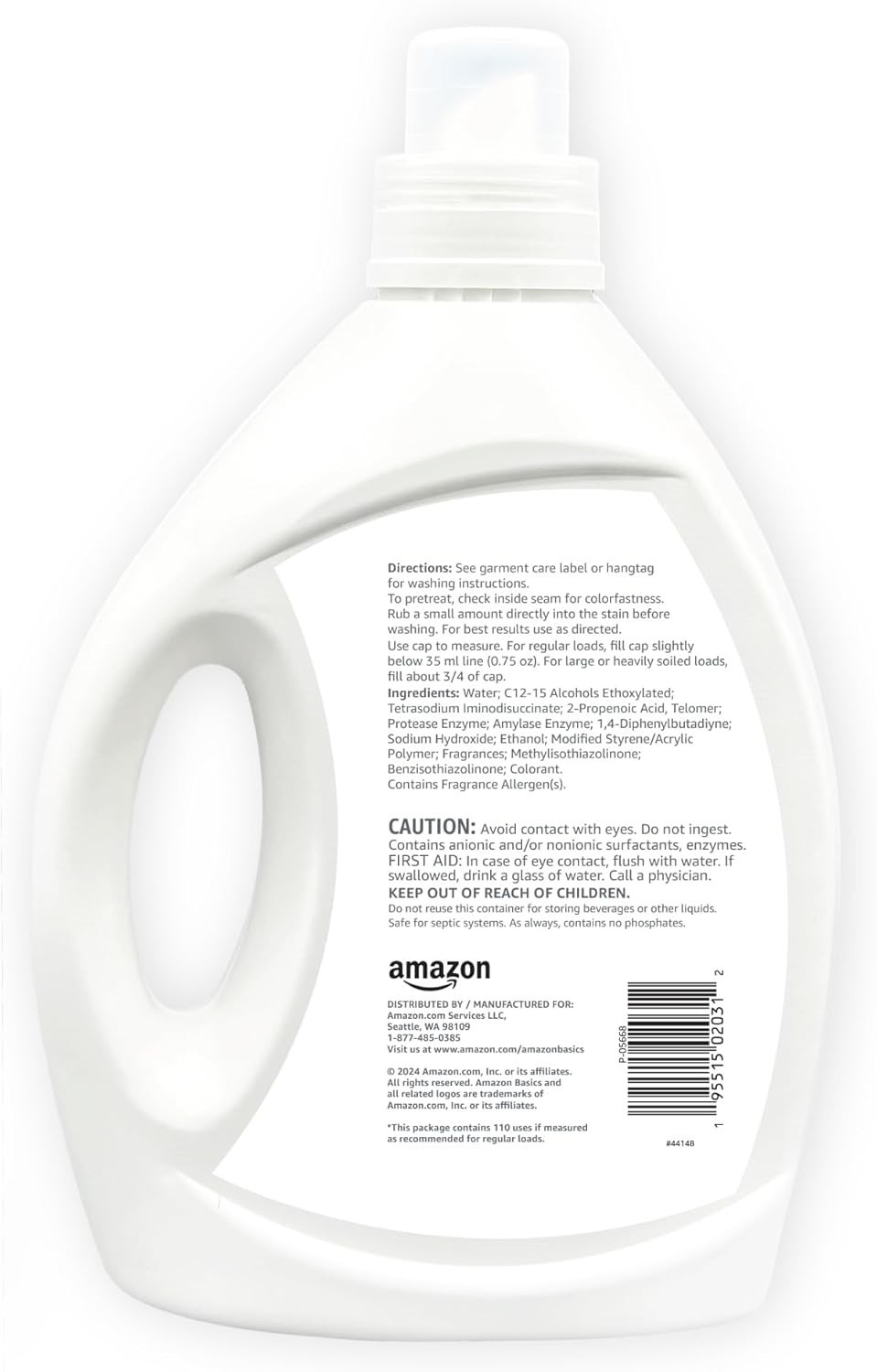 Amazon Basics Concentrated Liquid Laundry Detergent, Clean Linen, 110 loads, 82.