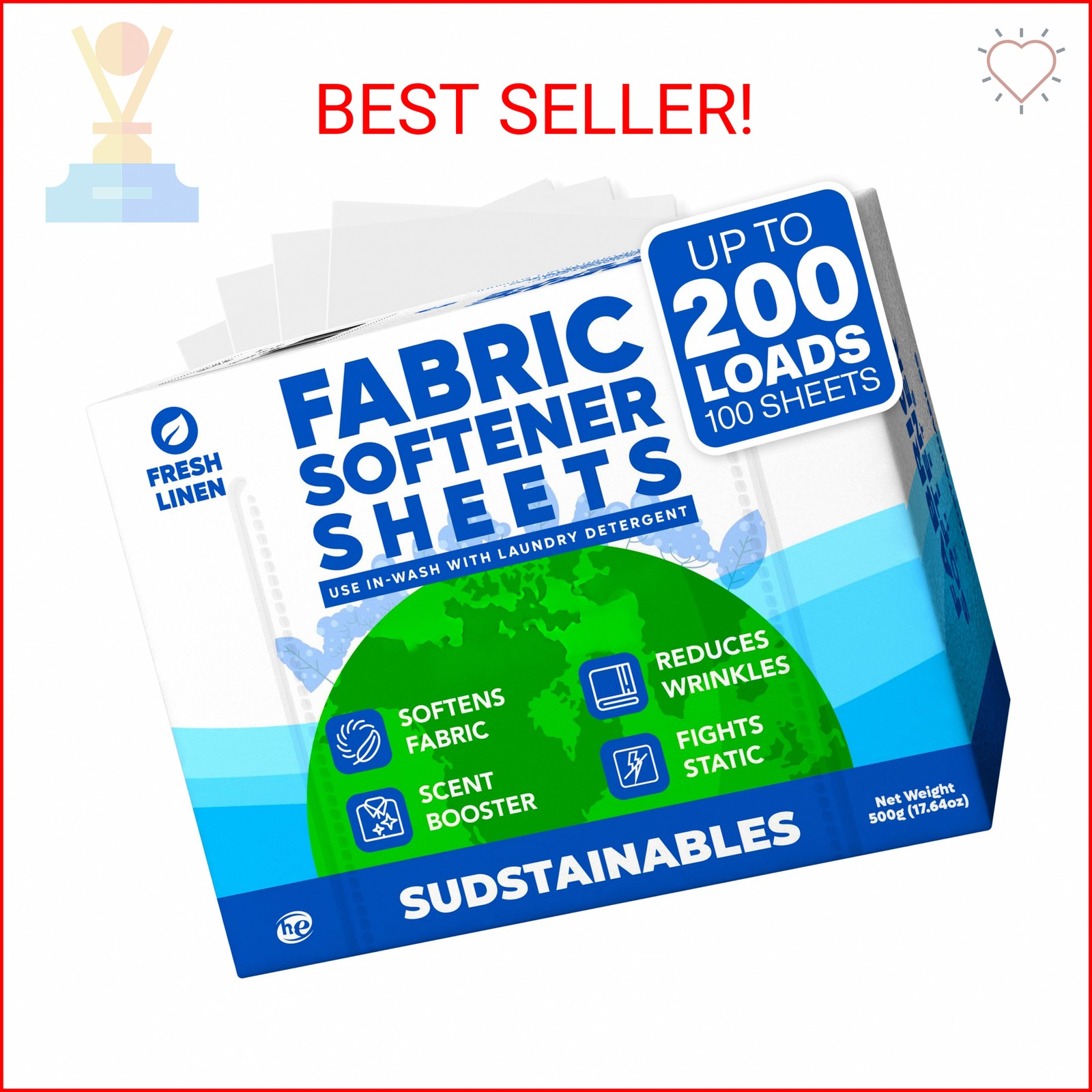 Sudstainables Fabric Softener Sheets for Washer – Laundry Softener Sheets for Wa
