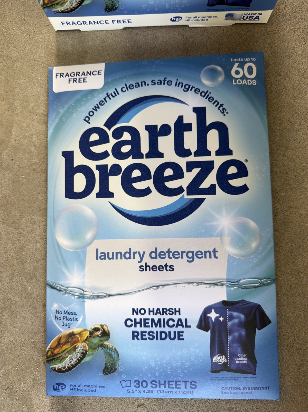 Full Case Earth Breeze Laundry Detergent Sheets-Fragrance Free (480 Loads) 8 Pks