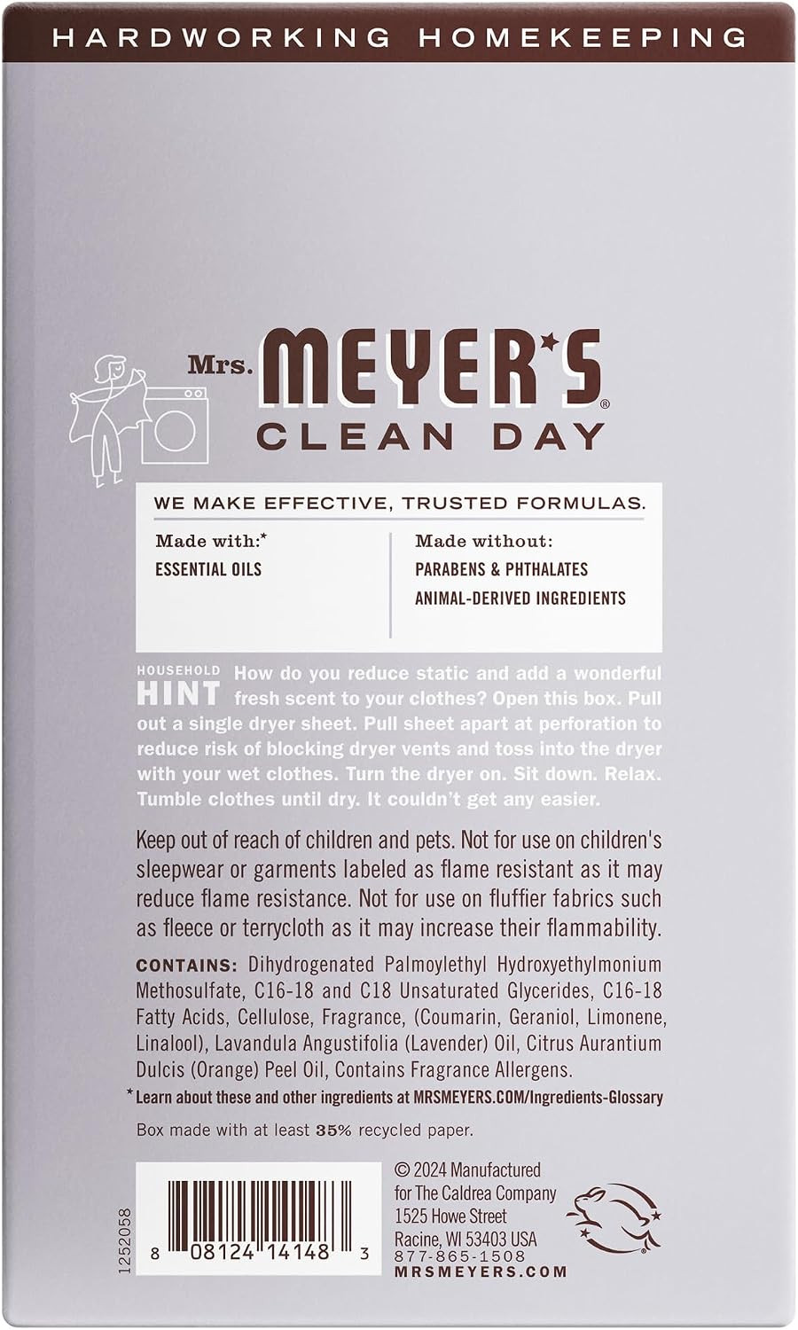 MRS. MEYER’S CLEAN DAY Dryer Sheets, Lavender, 80 Ct