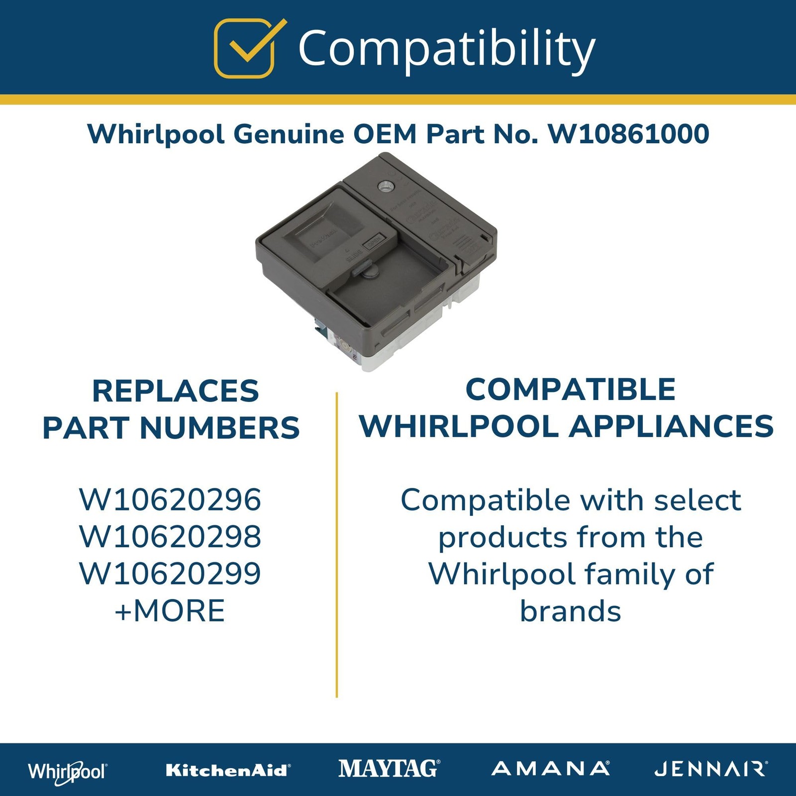 Whirlpool W10861000 Detergent Dispenser 1 Count (Pack of 1)